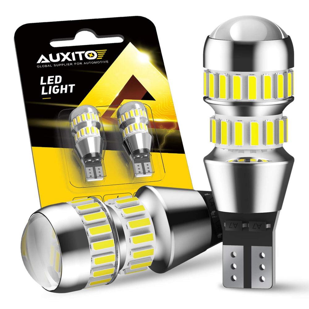 AUXITO front view pack of two bulbs showing sleek design and instant upgrade benefit