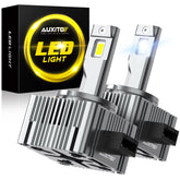 AUXITO front view of D1S bulbs showing compact plug-and-play fit and clear branding benefit