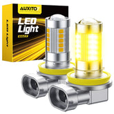 AUXITO front packaging showing paired H11 amber bulbs and key benefits