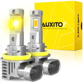 AUXITO front view of H11 amber LED bulbs showing compact plug-and-play benefit