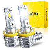 AUXITO front view of H11 LED bulbs showing packaging and bright benefit