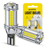 AUXITO front view of LED bulb showing design and bright benefit