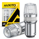 AUXITO front view 1157 red bulb showing bright face and clear lens for improved visibility