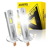 AUXITO front view showing bulb packaging and quick install benefit