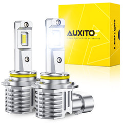 AUXITO front view of H10 9145 bulbs showing pack and connectors for easy installation benefit