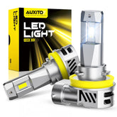 AUXITO front view of both H11 bulbs showing compact design and brighter light