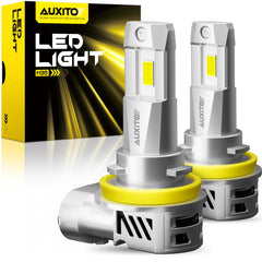 AUXITO front view packaging showing bulb pair and benefits