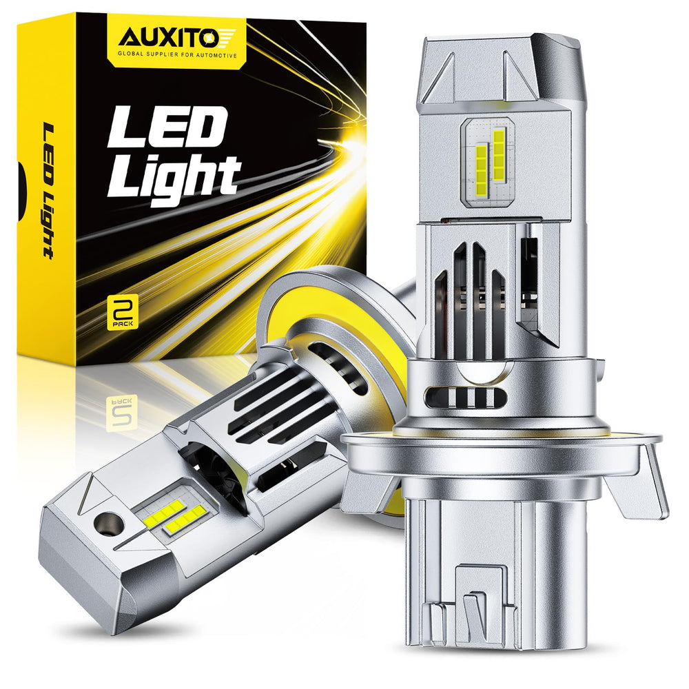 AUXITO H13 front view showing pack of two bulbs and easy plug fit