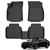 AUXKO front mats shown in dual driver and passenger view, precise fit advantage