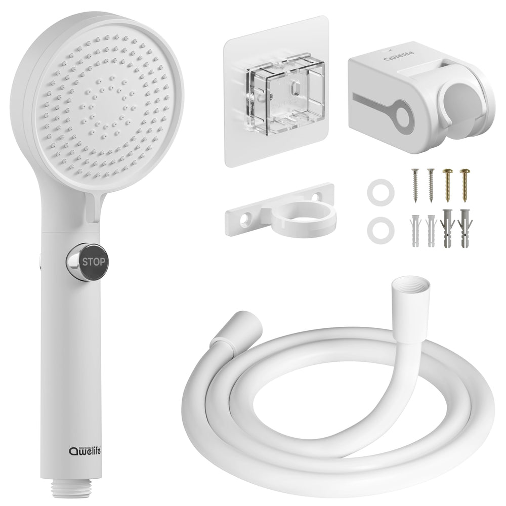 Awelife front view of shower head showing compact high-pressure design and performance