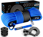 AXSIPEIX front packaging and blue synthetic winch rope showing kit contents and benefit of easy setup