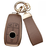 Axtrulix front view of key fob cover showing fitted leather and sleek styling benefit protection
