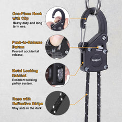 Ayaport carabiner clip detail with safety latch providing secure attachment