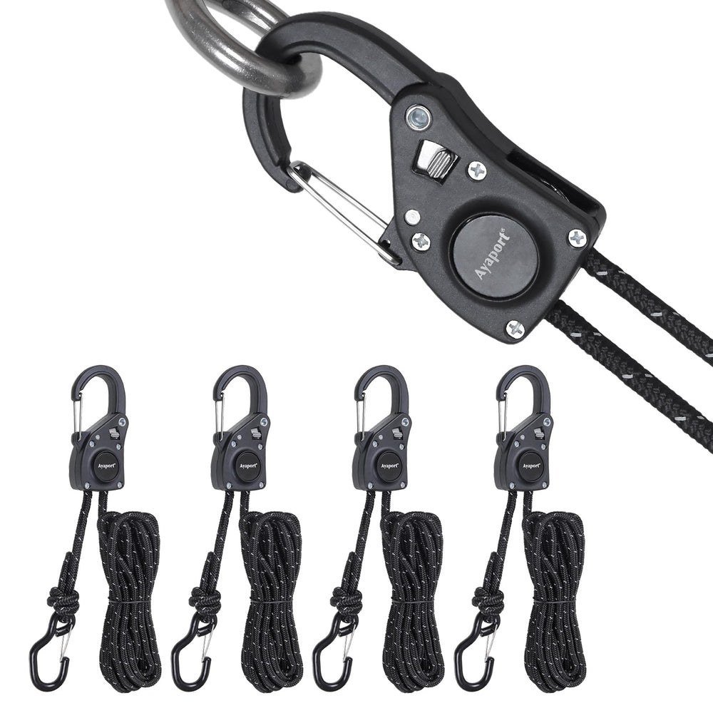 Ayaport front packaging showing four ratchet tie downs and key features