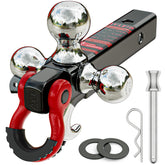Ayleid tri-ball mount front view showing three hitch balls and hook for versatile towing