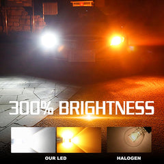 AZQOP 3157NA dual-color switchback bulb close-up showing amber and white