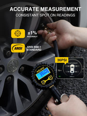 AZUNO closeup of backlit LCD display for precise and easy pressure readings
