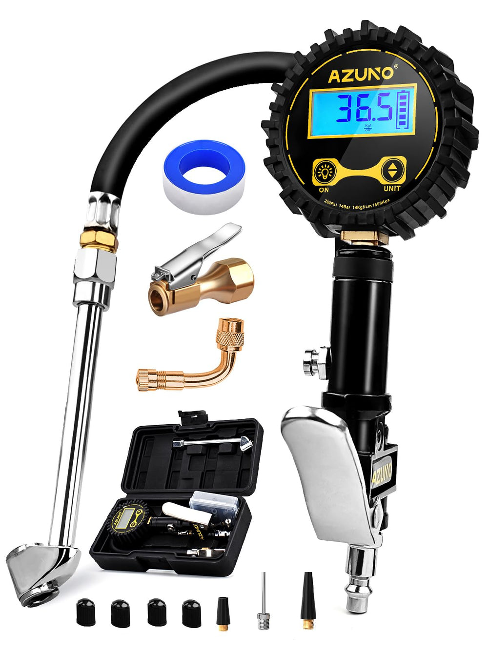 AZUNO front view showing compact inflator and ergonomic grip for easy handling