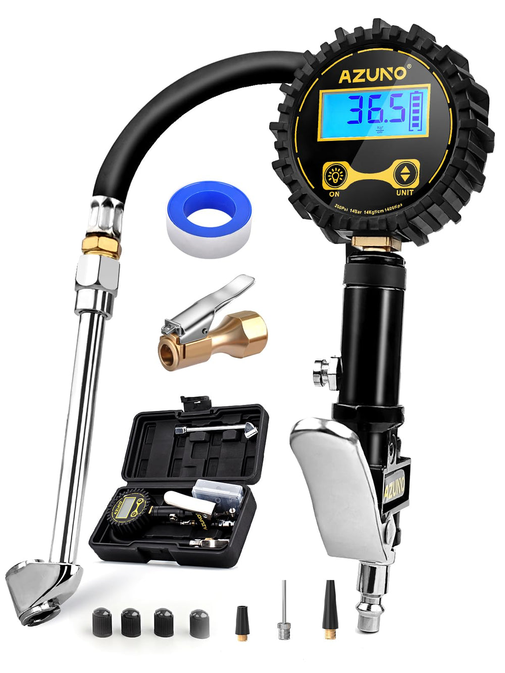 AZUNO front view of digital inflator showing form and controls for easy handling