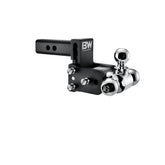 B&W front view of Tow & Stow showing complete hitch and benefits of versatility