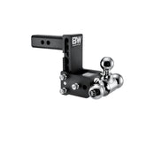 B&W front profile of Tow & Stow showing tri-ball head and receiver fit benefit