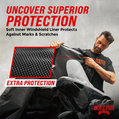 Badass Moto side profile fitting a touring bike for secure weather defense