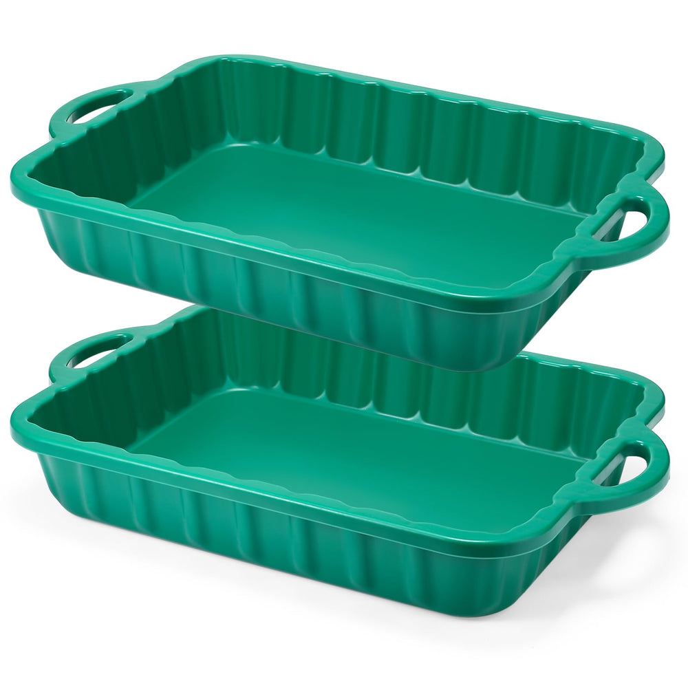 Baderke front view of two green drip trays showing compact storage benefit