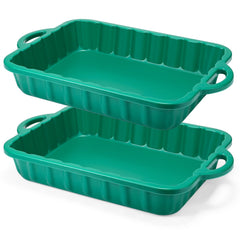 Baderke front view of two green drip trays showing compact storage benefit