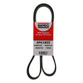 Bando USA 6PK1855 front view showing full 6‑rib belt and label with fitment benefits