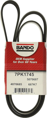 Bando USA 7PK1745 front packaging showing part number and OEM fitment benefits