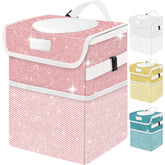 BAOGCOYO front view glitter pink bin shows stylish containment and easy access