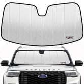 BasaltAuto front view of sun shade showing precise Explorer fit and full coverage