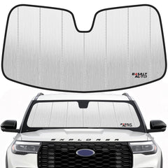 BasaltAuto front view of sun shade showing precise Explorer fit and full coverage
