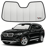 BasaltAuto front view of sun shade showing tailored BMW X3 fit and neat appearance