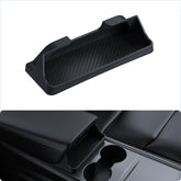 BASENOR front view installed in Tesla console showing tidy sunglasses storage