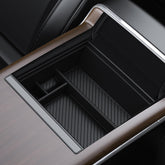 BASENOR front view installed in Tesla console shows neat organized storage