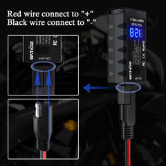 BATIGE LED voltmeter display visible, offering real-time battery voltage feedback