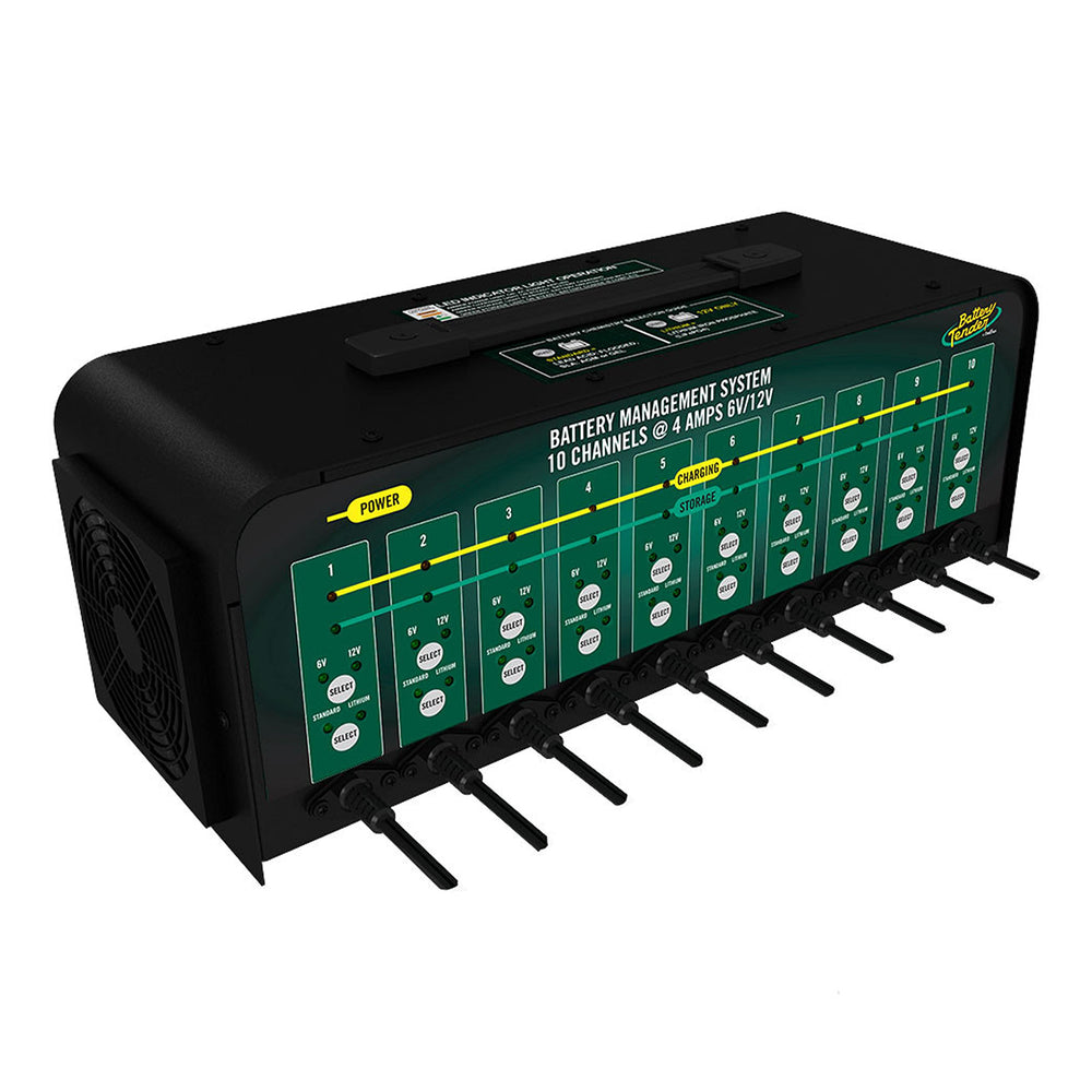 Battery Tender front panel showing banks and indicators for quick status checks