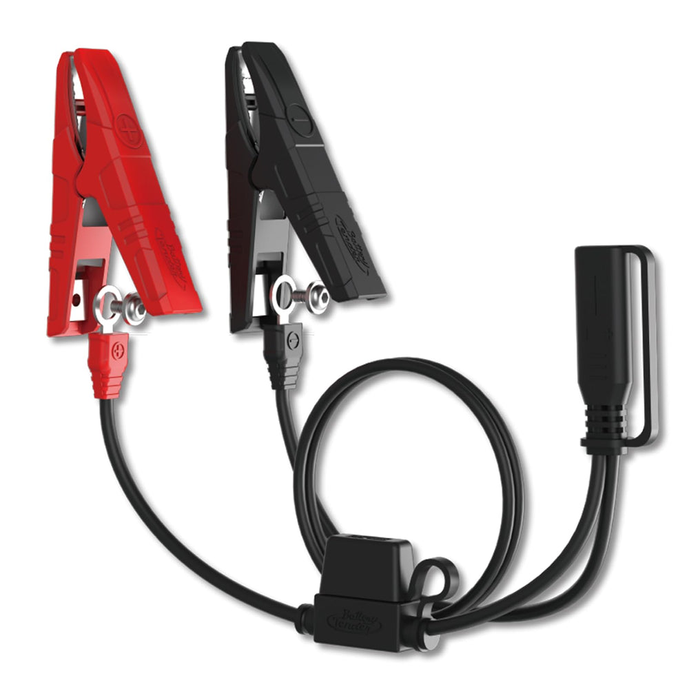 Battery Tender front view of combo cable showing clips and terminals for quick attachment