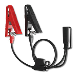 Battery Tender front view of combo cable showing clips and terminals for quick attachment