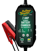 Battery Tender front view showing durable housing and compact charger benefits