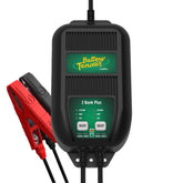 Battery Tender plus 2 bank front view showing compact design and dual outputs for convenient charging