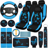 BBTO front seat and steering wheel showing cohesive light blue black design and visual upgrade