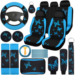 BBTO front seat and steering wheel showing cohesive light blue black design and visual upgrade