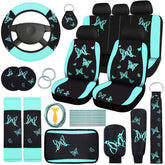 BBTO front seats and steering wheel cover showing cohesive mint green look and protection
