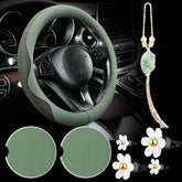 BBTO steering wheel cover front view showing sage green finish and snug fit