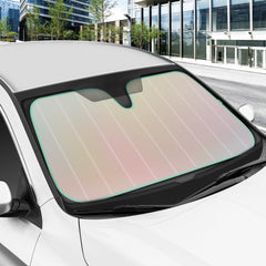 BDK compact folded accordion sunshade secured for storage and easy transport