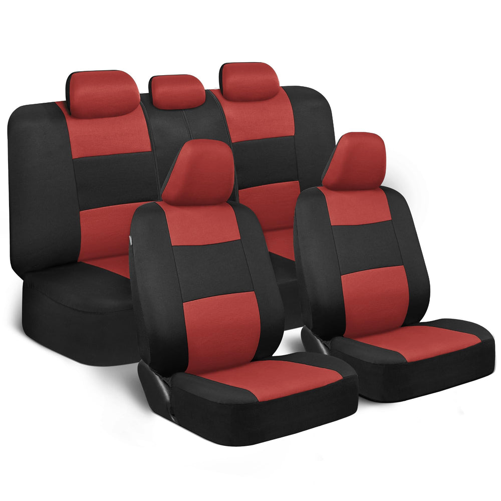 BDK front seat cover in terracotta on black showing snug fit and style