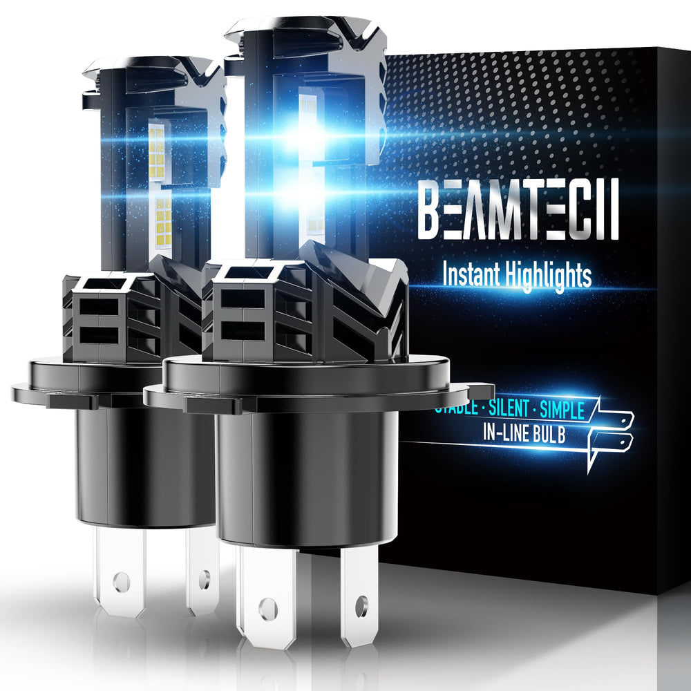 BEAMTECH front view of H4 bulb showing compact plug-and-play design benefit
