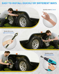 BEBOBLY installed between tandem wheels demonstrating stabilization of a travel trailer